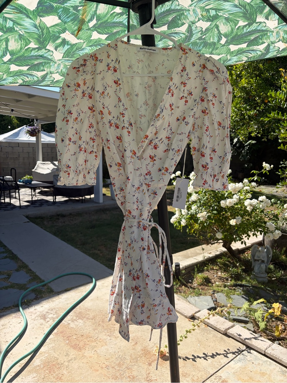 Reformation Cream Floral Wrap Midi Dress